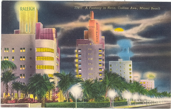 A Fantasy in Neon, Collins Ave., Miami Beach, FL - Carey's Emporium