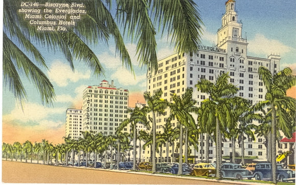 Biscayne Blvd., showing the Everglades, Miami Colonial and Columbus Hotels, Miami, FL - Carey's Emporium