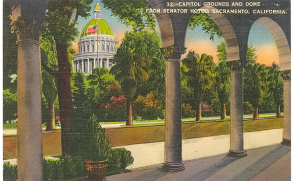 Capitol Grounds and Dome from Senator Hotel, Sacramento, CA - Carey's Emporium