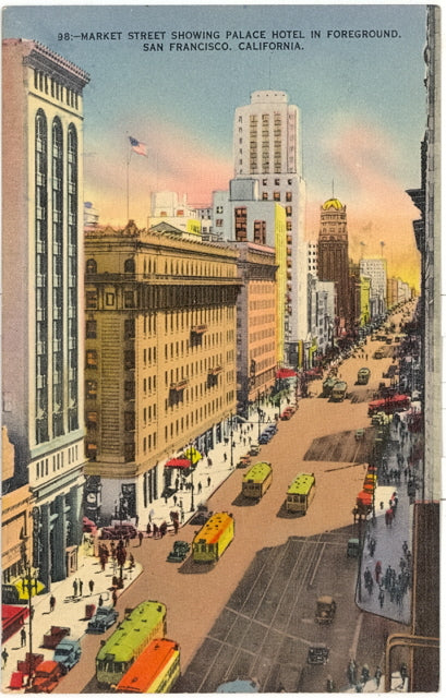 Market Street Showing Palace Hotel in Foreground, San Francisco, CA - Carey's Emporium