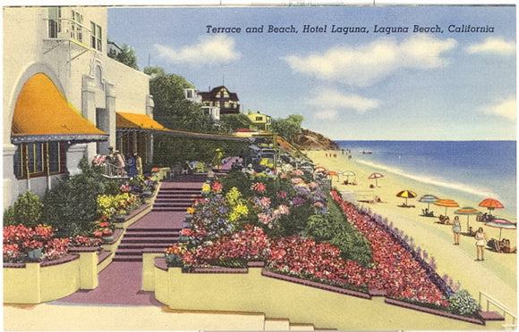 Terrace and Beach, Hotel Laguna, Laguna Beach, CA - Carey's Emporium