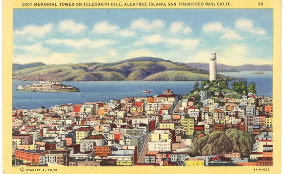 Coit Memorial Tower on Telegraph Hill, Alcatraz Island, San Francisco Bay, CA - Carey's Emporium