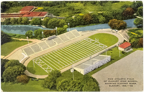 Rice Athletic Field of Elkhart High School, Showing Elkhart River, Elkhart, IN - Carey's Emporium
