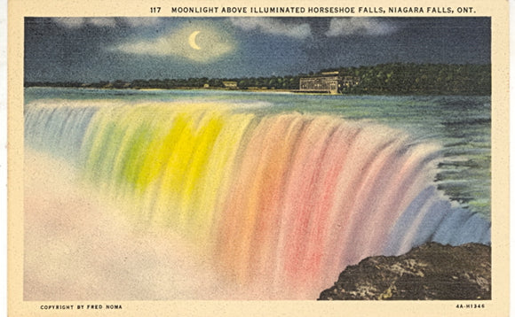 Moonlight Above Illuminated Horseshoe Falls, Niagara Falls, Ont. - Carey's Emporium