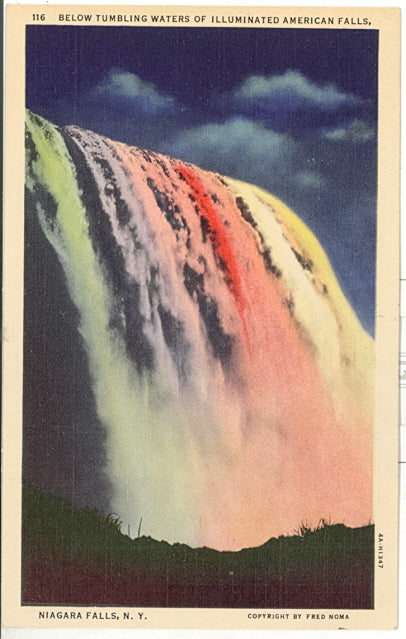 Below Tumbling Waters of Illuminated American Falls, Niagara Falls, NY - Carey's Emporium