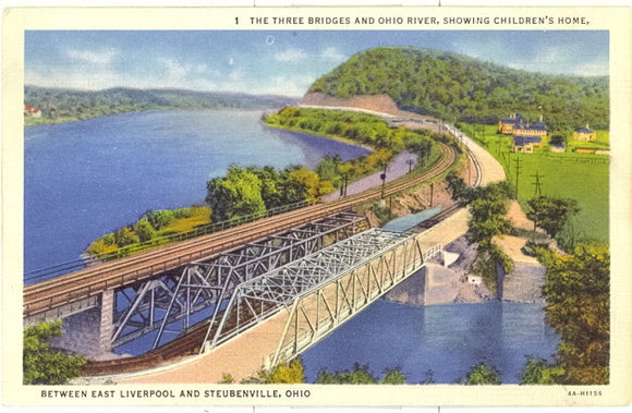 The Three Bridges and Ohio River, Showing Children's Home, Between East Liverpool and Stuebenville, OH - Carey's Emporium