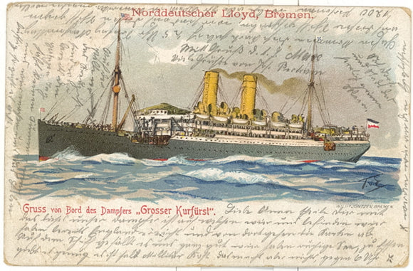 Norddeutscher Lloyd, Bremen,  Gruss von Bord des Dampfers, Grosser Kurfurst - Carey's Emporium
