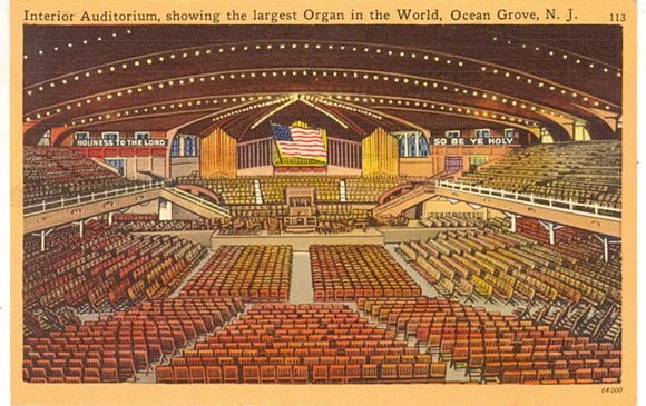 Interior Auditorium, Showing the Largest Organ in the World, Ocean Grove, N.J - Carey's Emporium