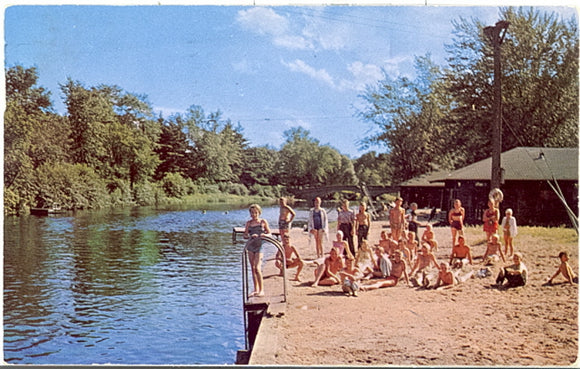 Bathing Beach where young and old enjoy swimming in the cool waters of the Prairie River, Stange's Park, Merrill, WI - Carey's Emporium