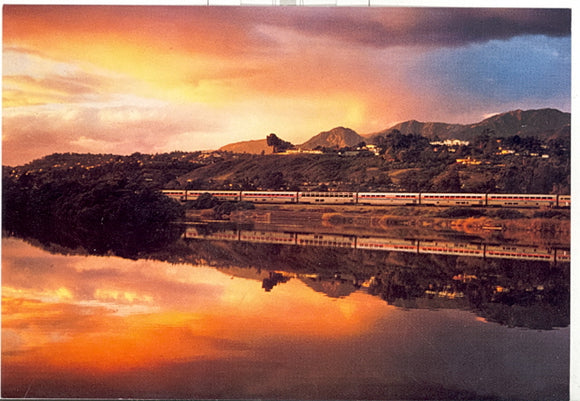 Sunset on Amtrak's Coast Starlight southbound at Santa Barbara bird refuge - Carey's Emporium