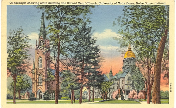 Quadrangle showing Main Building and Sacred Heart Church, University of Notre Dame, Notre Dame, IN - Carey's Emporium