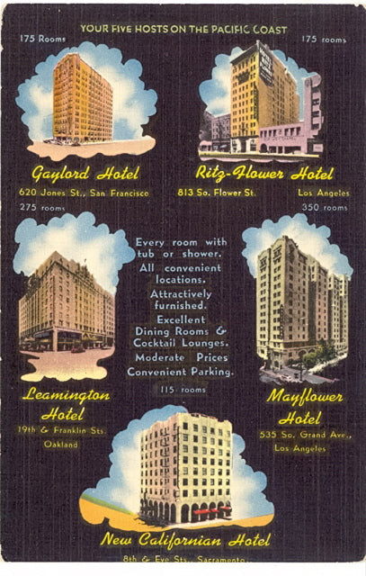 Gaylord Hotel, Ritz-Flower Hotel, Leamington Hotel, Mayflower Hotel, New Californian Hotel - Carey's Emporium