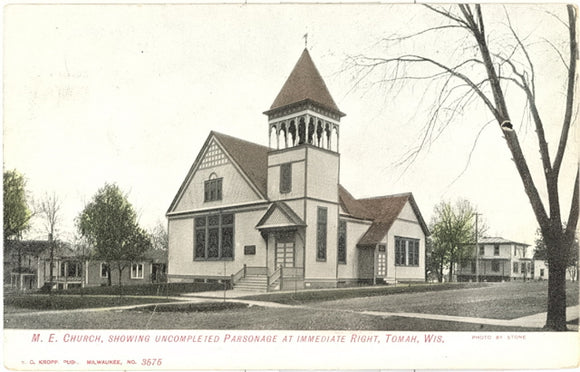M. E. Church, Showing Uncompleted Parsonage at Immediate Right, Tomah, WI - Carey's Emporium
