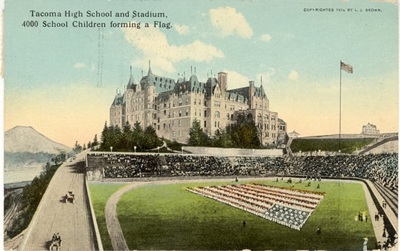 Tacoma High School and Stadium, 4000 School Children forming a Flag, Tacoma, WA - Carey's Emporium