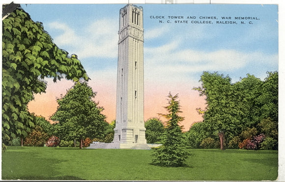 Clock Tower and Chimes, War Memorial, N. C. State College, Raleigh, NC - Carey's Emporium