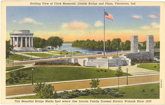 Striking View of Clark Memorial, Lincoln Bridge and Plaza, Vincennes, IN - Carey's Emporium