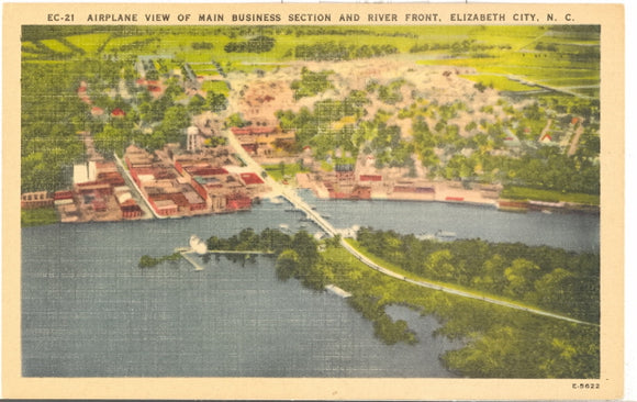 Airplane View of Main Business Section and River Front, Elizabeth City, NC - Carey's Emporium