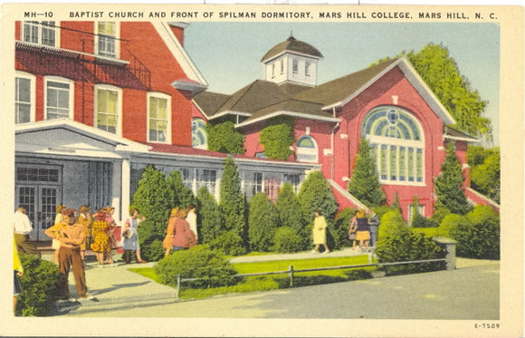 Baptist Church and Front of Spilman Dormitory, Mars Hill College, Mars Hill, NC - Carey's Emporium