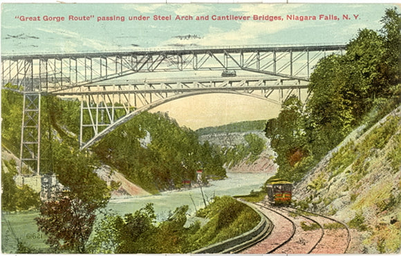 Great Gorge Route passing under Steel Arch and Cantilever Bridges, Niagara Falls, NY - Carey's Emporium