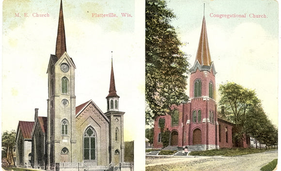 M. E. Church and Congregational Church, Platteville, WI - Carey's Emporium