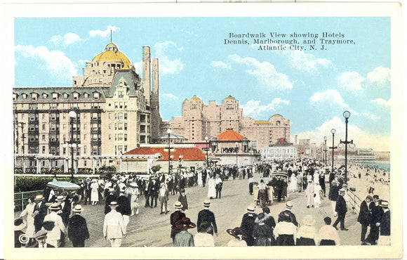 Boardwalk View Showing Hotels Dennis, Marlborough, and Traymore, Atlantic City, NJ - Carey's Emporium