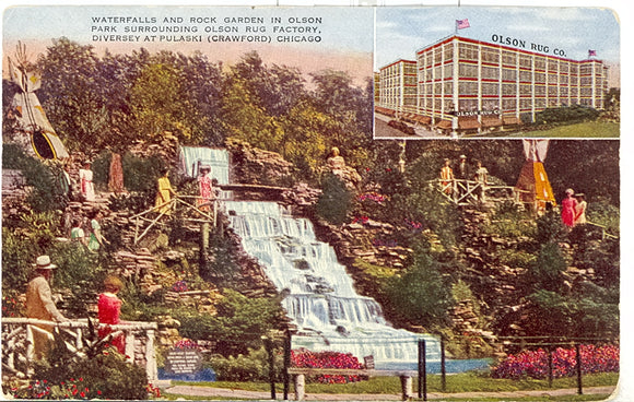 Waterfalls and Rock Garden in Olson Park, Surrounding Olson Rug Factory, Diversey at Pulaski (Crawford) Chicago, IL - Carey's Emporium