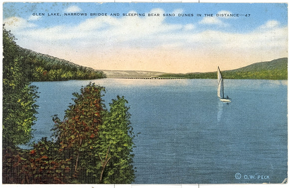 Narrows Bridge and Sleeping Bear Sand Dunes in the Distance, Glen Lake, MI - Carey's Emporium