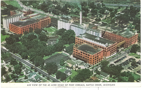Air View of the 40 Acre Home of Post Cereals, Battle Creek, MI - Carey's Emporium