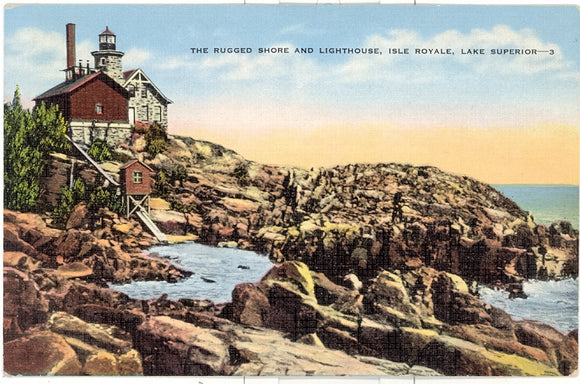 The Rugged Shore and Lighthouse, Isle Royale, Lake Superior - Carey's Emporium