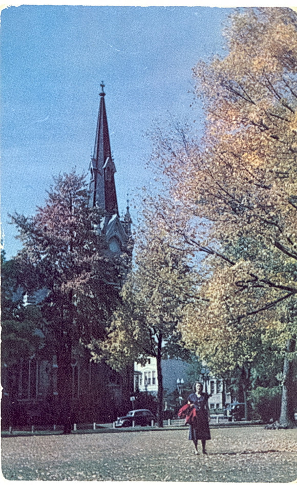 Autumn on Lawrence College Campus with the towering Church, Appleton, WI - Carey's Emporium
