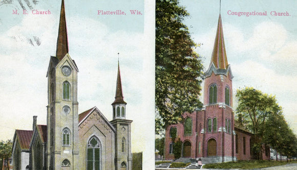 M. E. Church and Congregational Church, Platteville, WI - Carey's Emporium