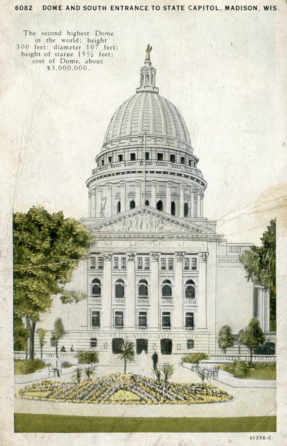 Dome and South Entrance to State Capitol, Madison, WI - Carey's Emporium