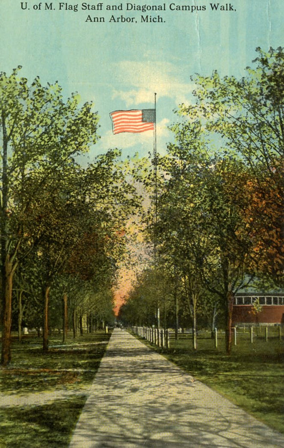 U. of M. Flag Staff and Diagonal Campus Walk, Ann Arbor, MI - Carey's Emporium