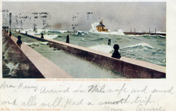 Lighthouse and Duluth Canal During Storm, Duluth, MN - Carey's Emporium