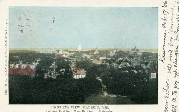 Birds Eye View Looking East from Main Building of University, Madison, WI - Carey's Emporium