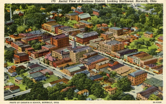 Aerial View of Business District, Looking Northwest, Norwalk, OH - Carey's Emporium