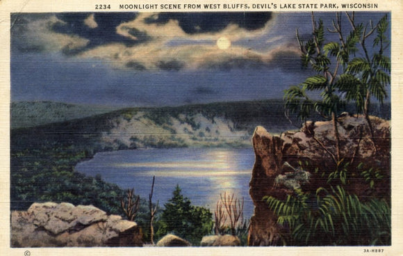Moonlight Scene from West Bluffs, Devil's Lake State Park, WI - Carey's Emporium