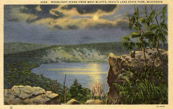 Moonlight Scene from West Bluffs, Devil's Lake State Park, WI - Carey's Emporium