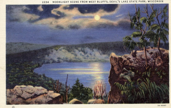 Moonlight Scene from West Bluffs, Devil's Lake State Park, WI - Carey's Emporium