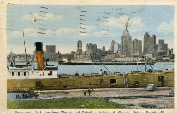 Government Dock, downtown Windsor and Detroit in background, Windsor, Ontario, Canada - Carey's Emporium