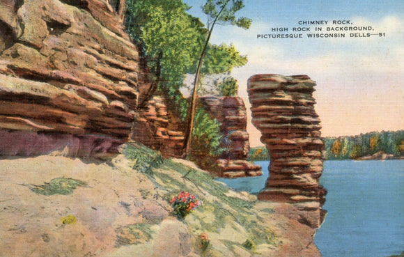 Chimney Rock, High Rock in Background, Picturesque Wisconsin Dells, WI - Carey's Emporium
