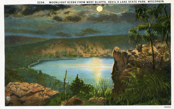Moonlight Scene from West Bluffs, Devil's Lake State Park, WI - Carey's Emporium