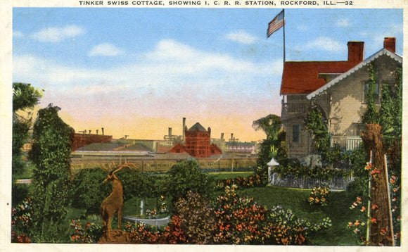 Tinker Swiss Cottage, Showing I. C. R. R. Station, Rockford, IL - Carey's Emporium