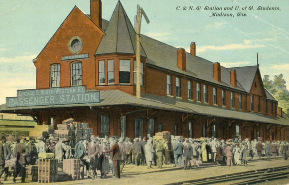 C. and N. W. Station and U. of W. Students, Madison, WI - Carey's Emporium