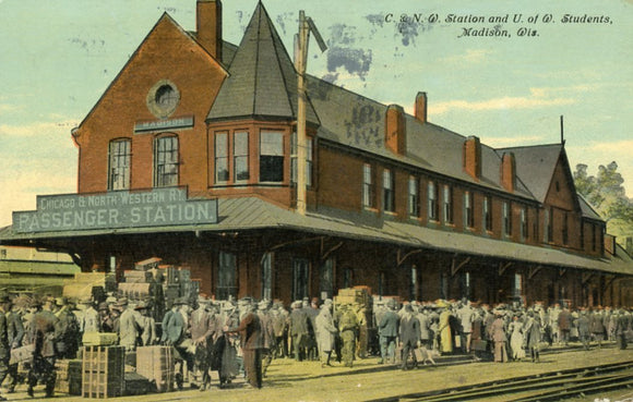 C. and N. W. Station and U. of W. Students, Madison, WI - Carey's Emporium