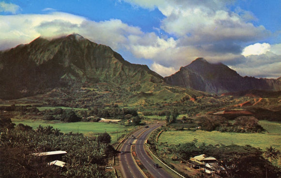 Honolulu Bound Over the Pali from Windward Oahu, Koolau Mountains in the Background - Carey's Emporium