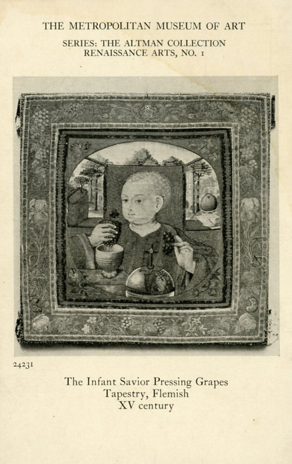 Infant Savior Pressing Grapes Tapestry, Flemish, XV Century - Carey's Emporium