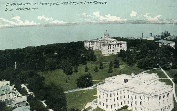 Bird's-eye View of Chemistry Bldg., Main Hall, and Lake Mendota, U. W., Madison, WI - Carey's Emporium