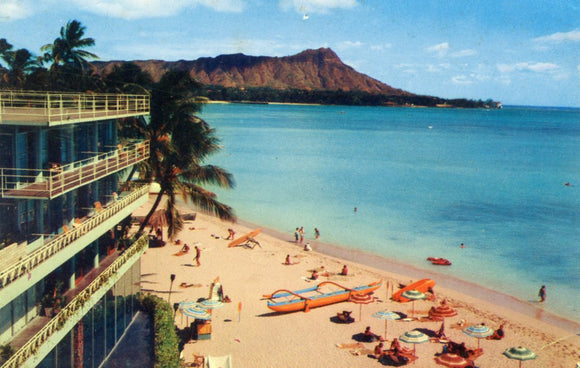 World famous Waikiki Beach and Diamondhead, Honolulu, HI - Carey's Emporium