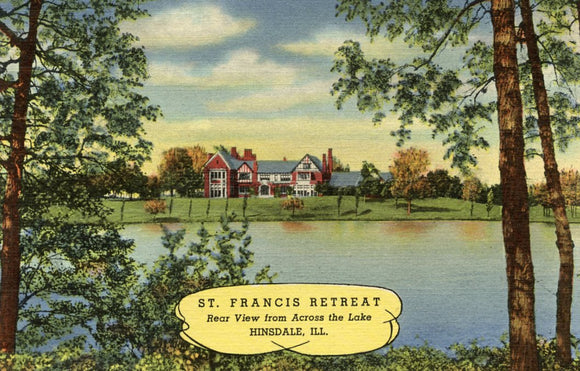 St. Francis Retreat, Rear View from Across the Lake, Hinsdale, IL - Carey's Emporium